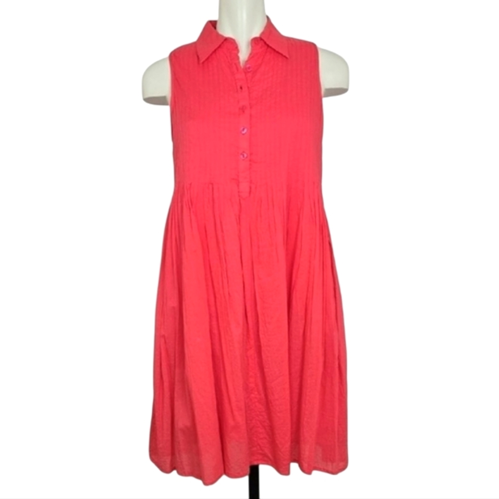 Nu-Look Women's Coral Sleeveless Button Up 100% Cotton Pleated Dress Size M